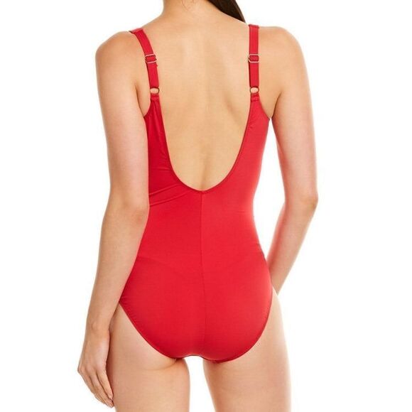 New. GOTTEX red ruched swimsuit. Size 12. Retails $168 - Picture 3 of 7